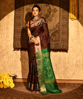 Purple Green Ikkat Pochampally Soft Silk Saree